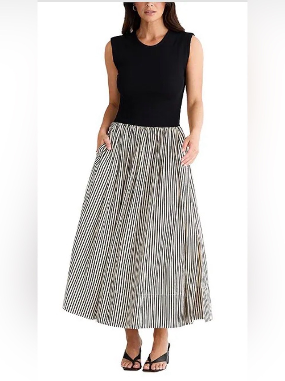 Brave+True Daphne Striped Sleeveless Crew Neck Maxi Dress size small comfy